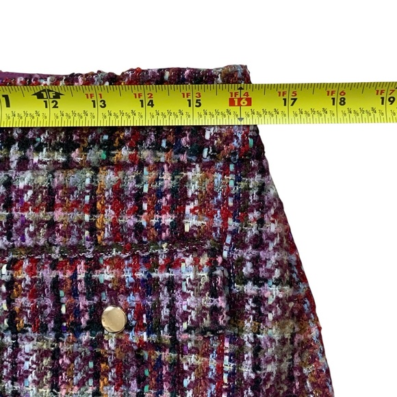 LOFT Classic Burgundy Multicolor Tweed Mini Skirt Size 8 NWT Gold Button - Picture 5 of 7